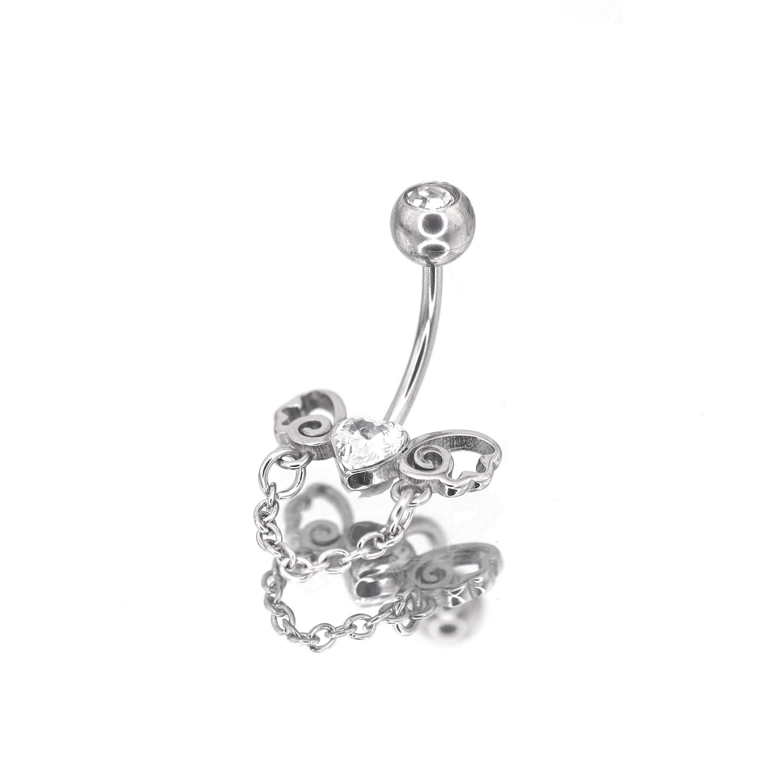 Heart-shaped CZ bow tie Dangle Belly Ring