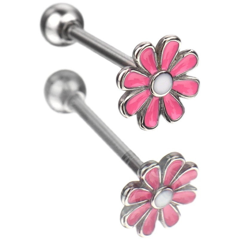 Pink Flower Oil Slick Tongue Stud