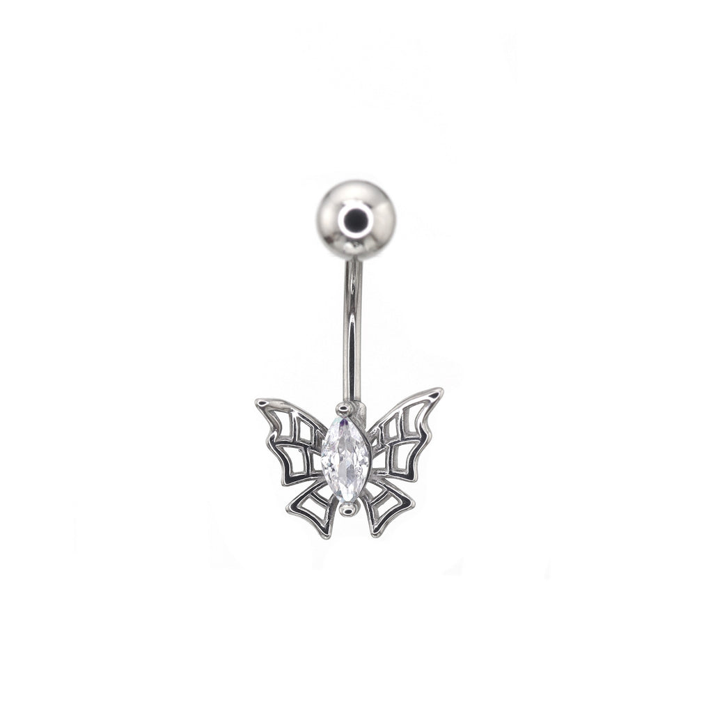 Spider Web CZ Stainless Steel  Belly Ring