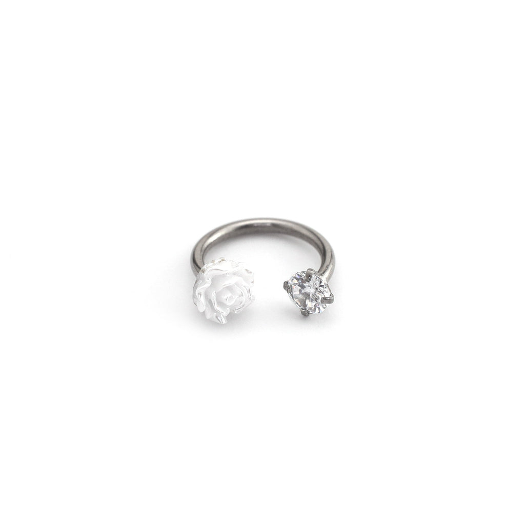 Rose CZ Internally Threaded Horseshoe Ring