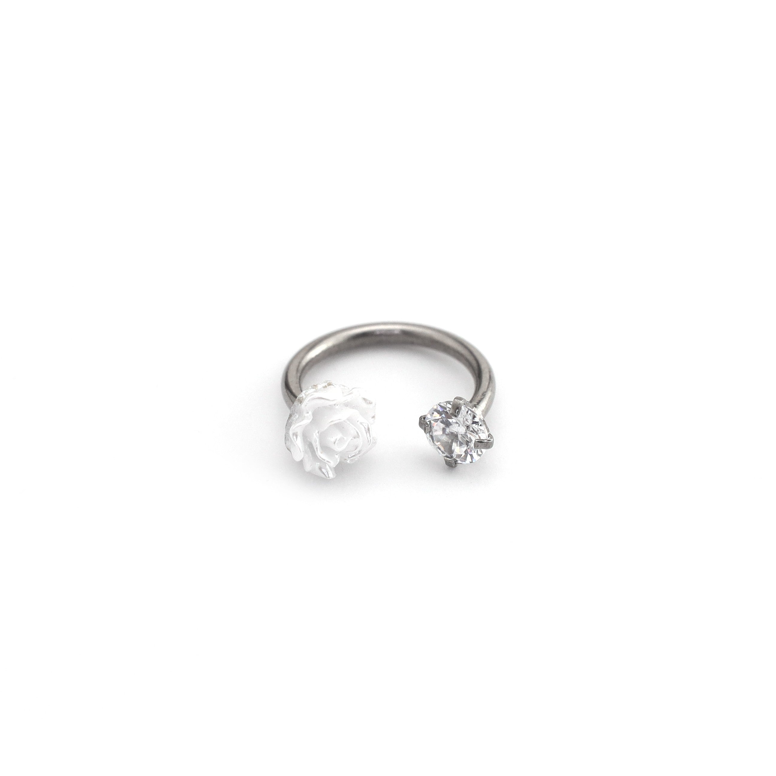 Rose CZ Internally Threaded Horseshoe Ring