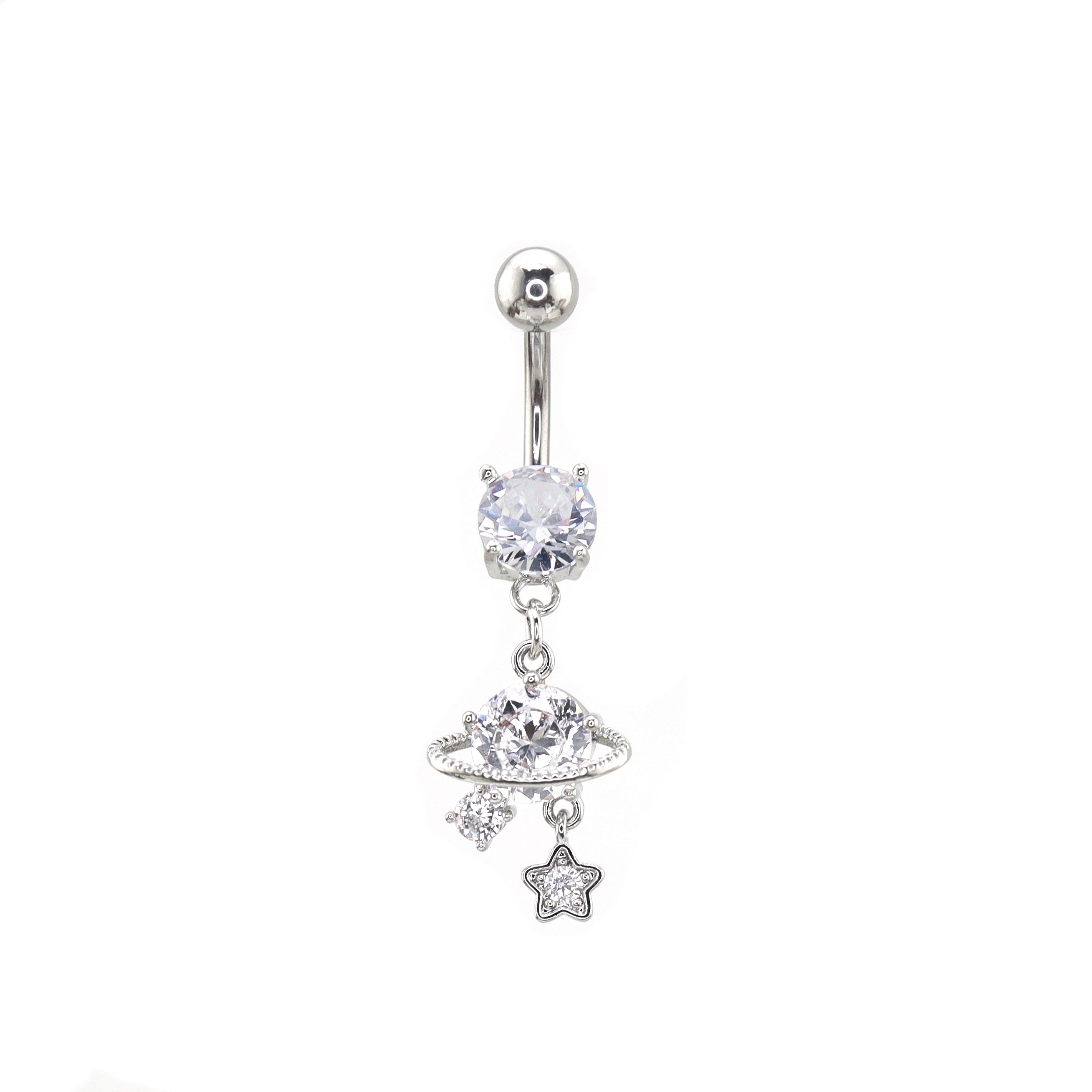 Saturn CZ Pendant Belly Ring
