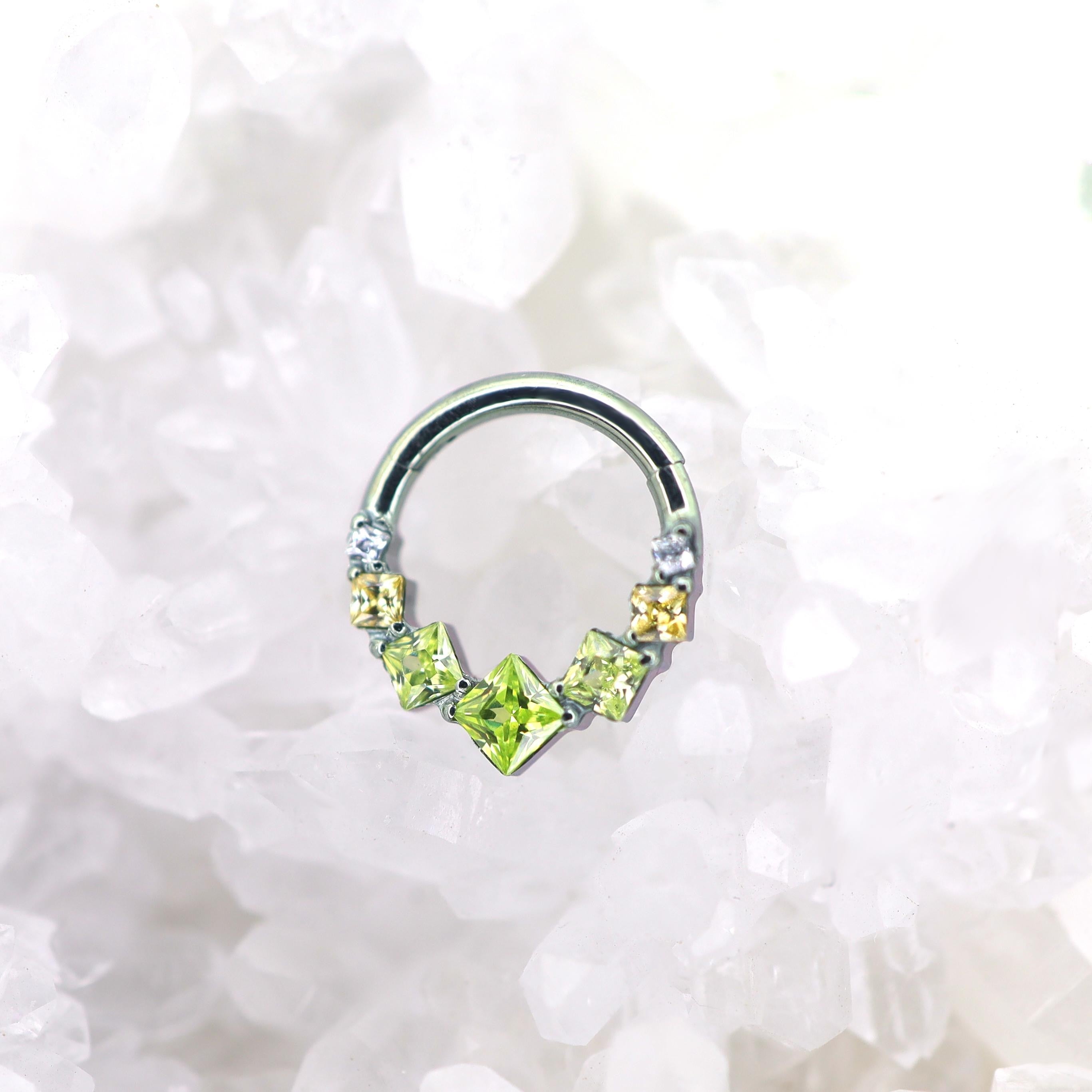 Square-Shaped Rainbow CZ Titanium Segment Hoop
