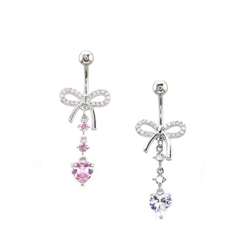Heart-shaped CZ bow tie Dangle Belly Ring