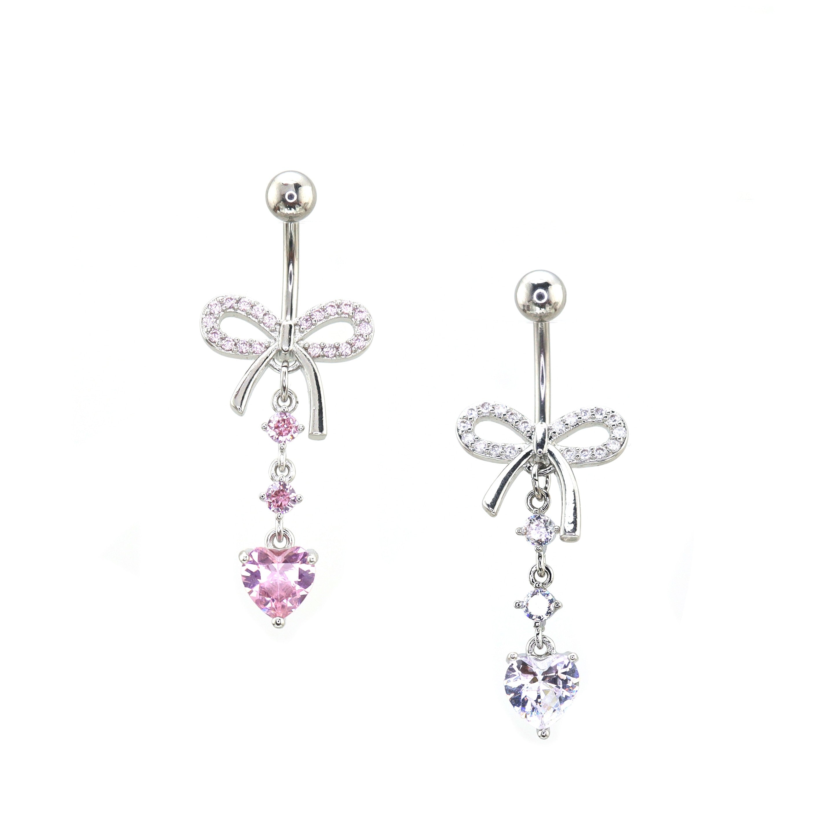 Heart-shaped CZ bow tie Dangle Belly Ring