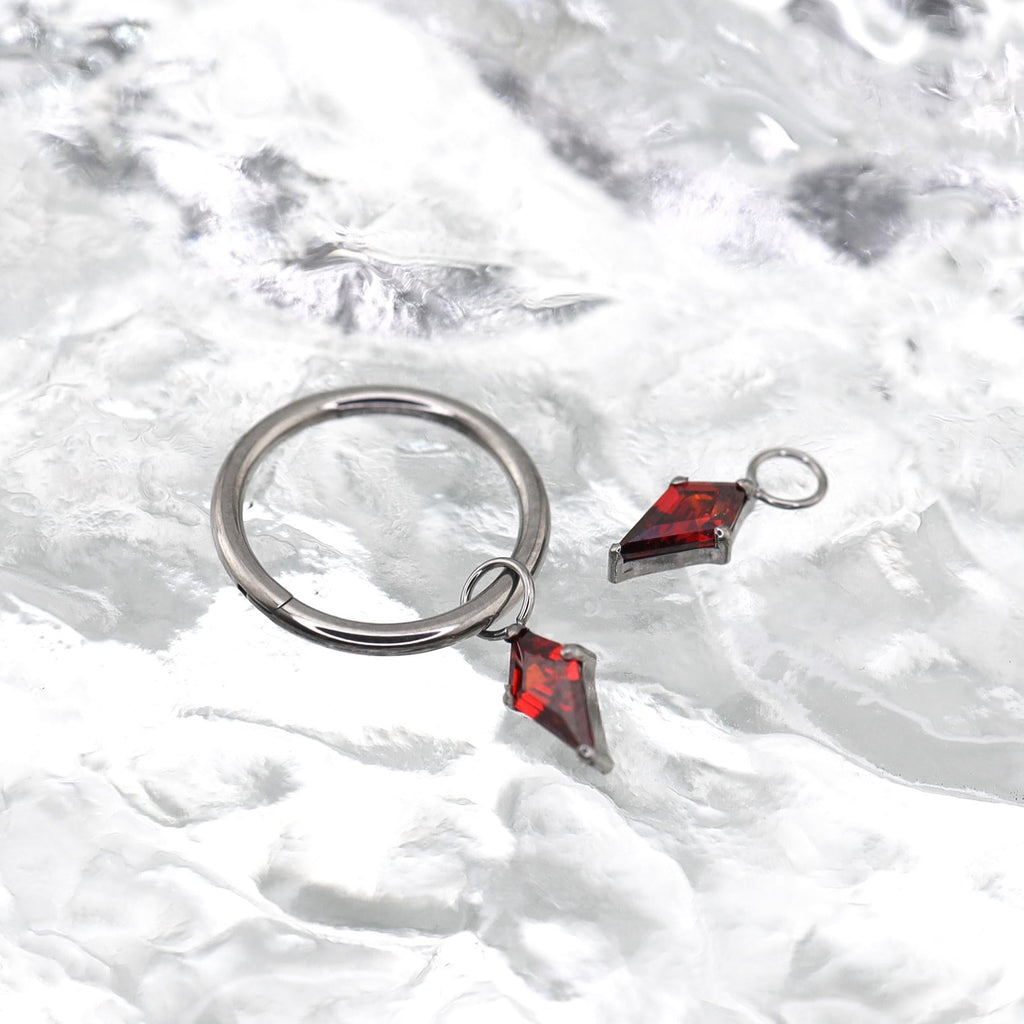 Red Rhombic CZ Pendant Titanium Segment Hoop