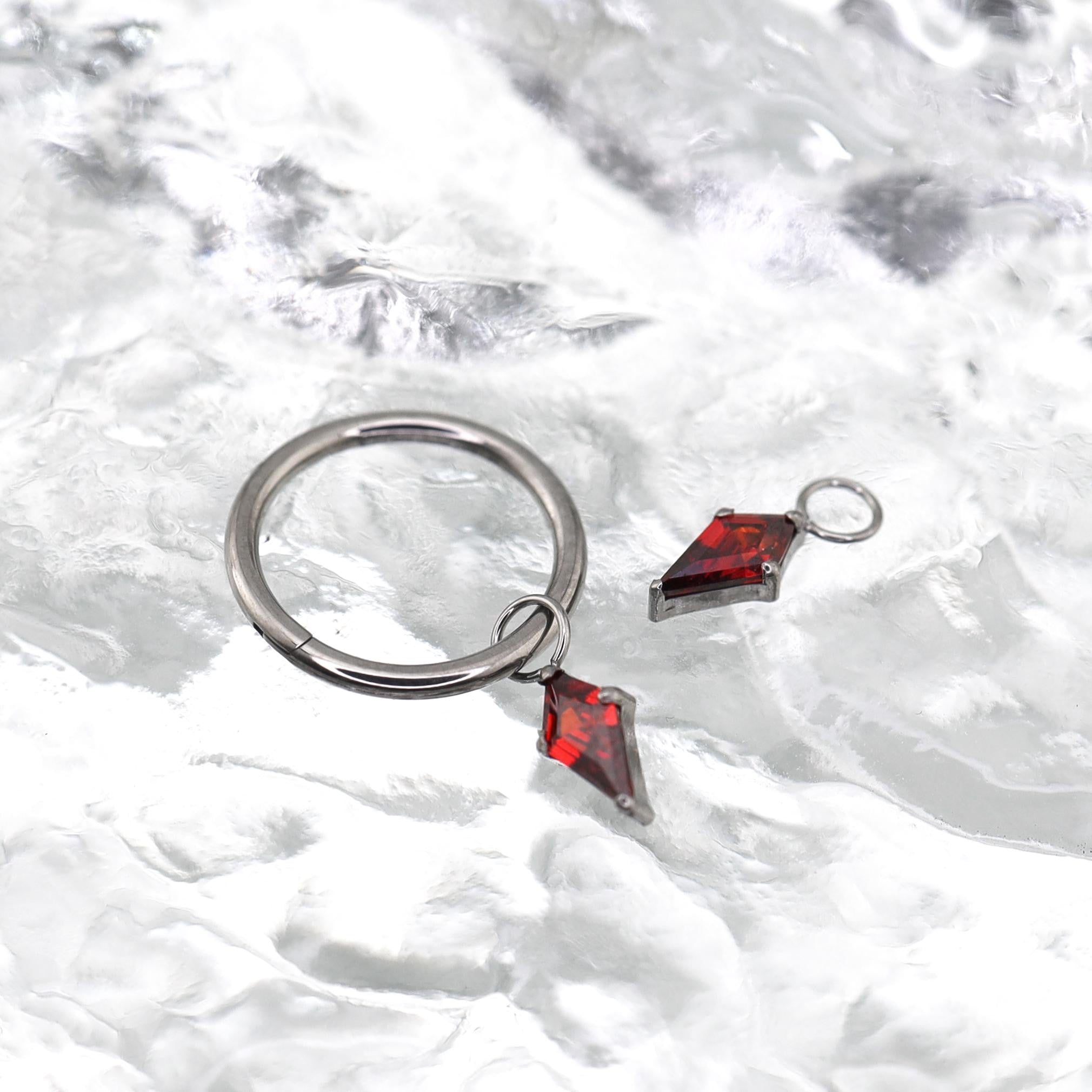 Red Rhombic CZ Pendant Titanium Segment Hoop