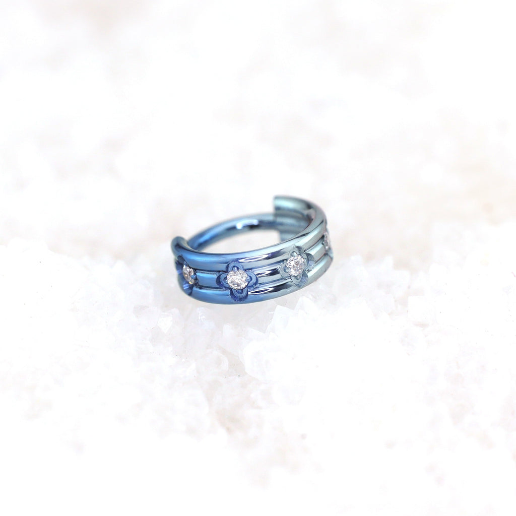 16G Three Row Triple Segment CZ Titanium Ring