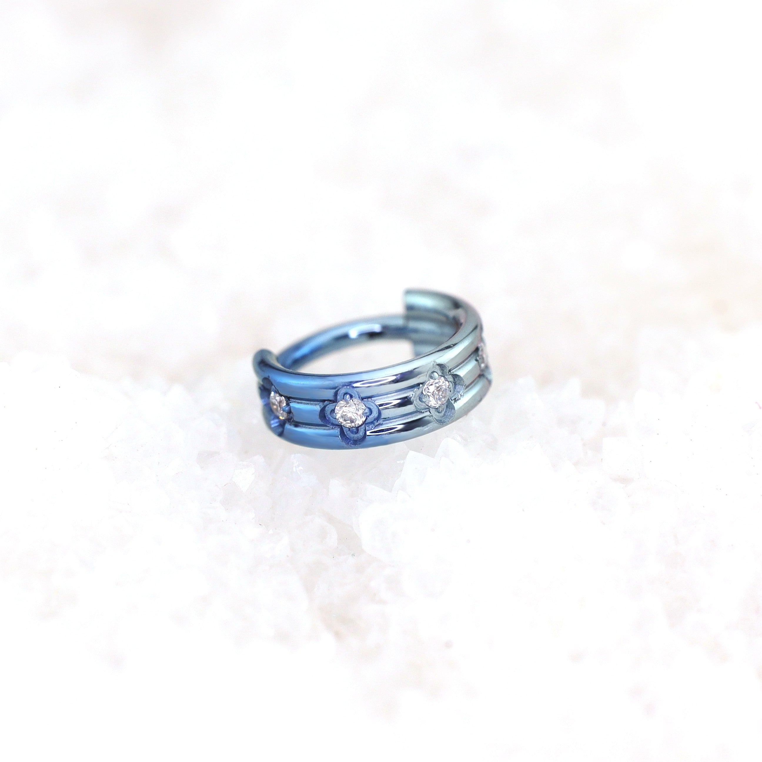16G Three Row Triple Segment CZ Titanium Ring