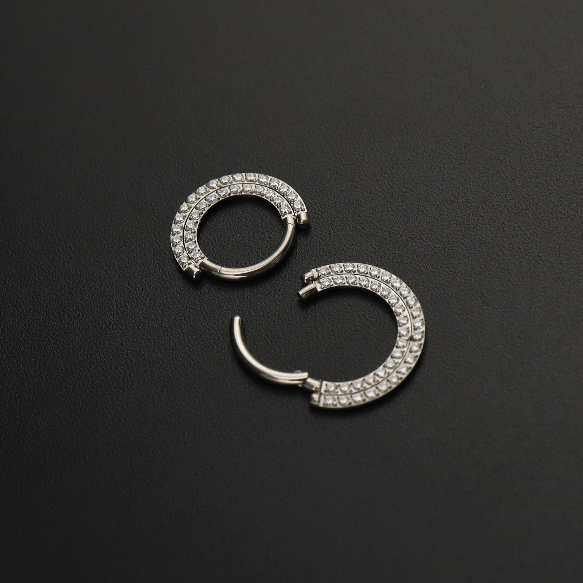 Half Circle Double CZ Titanium Segment Ring