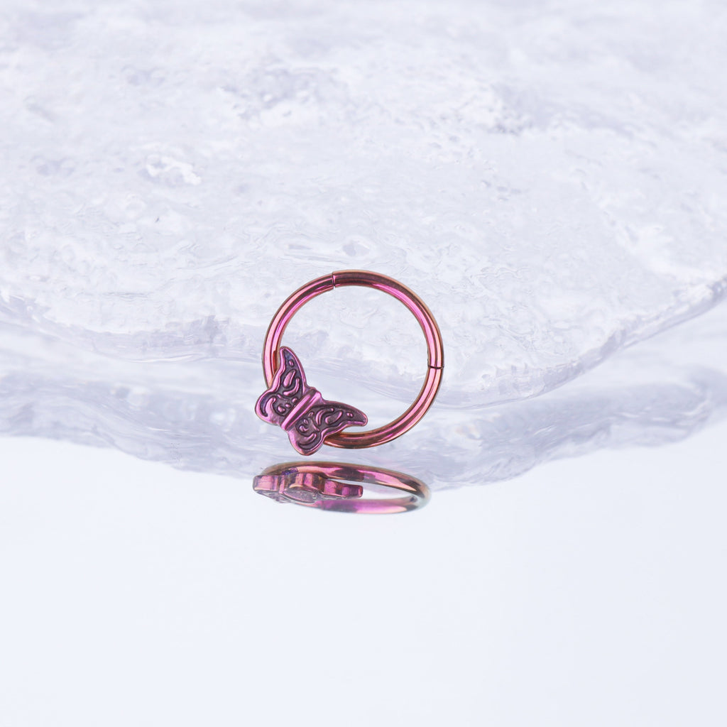 16G Engraved Butterfly Titanium Segment Hoop