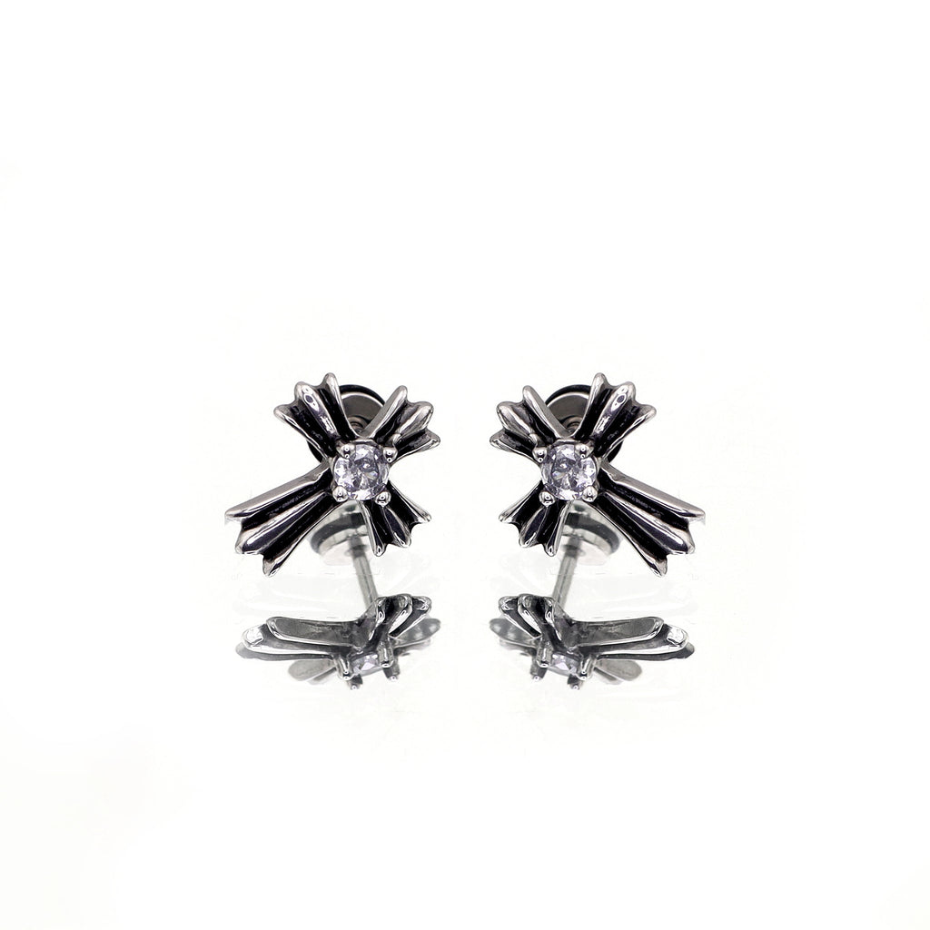 Chrome Hearts CZ Cross Stainless Steel Ear Studs