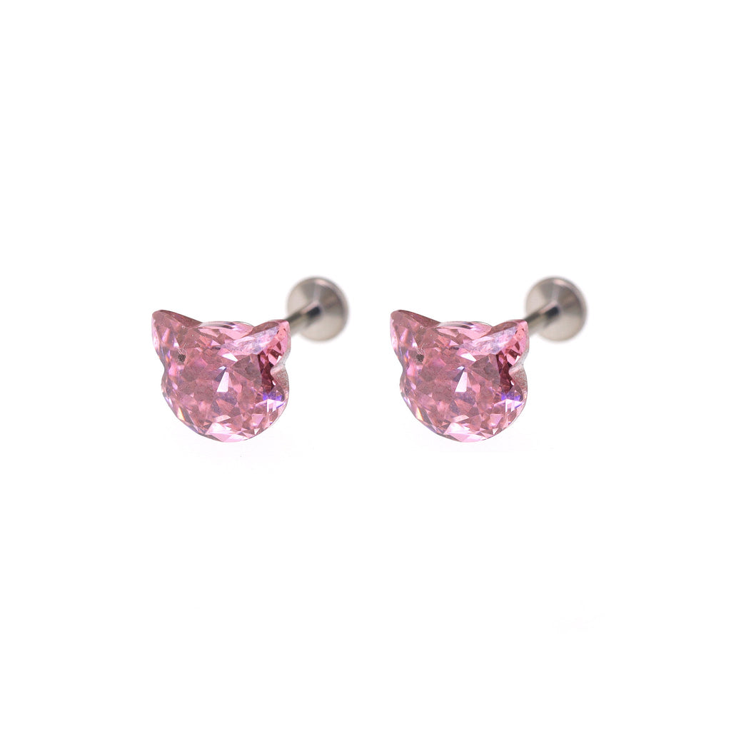 High-Shine CZ Cat Head Internally Threaded Titanium Studs