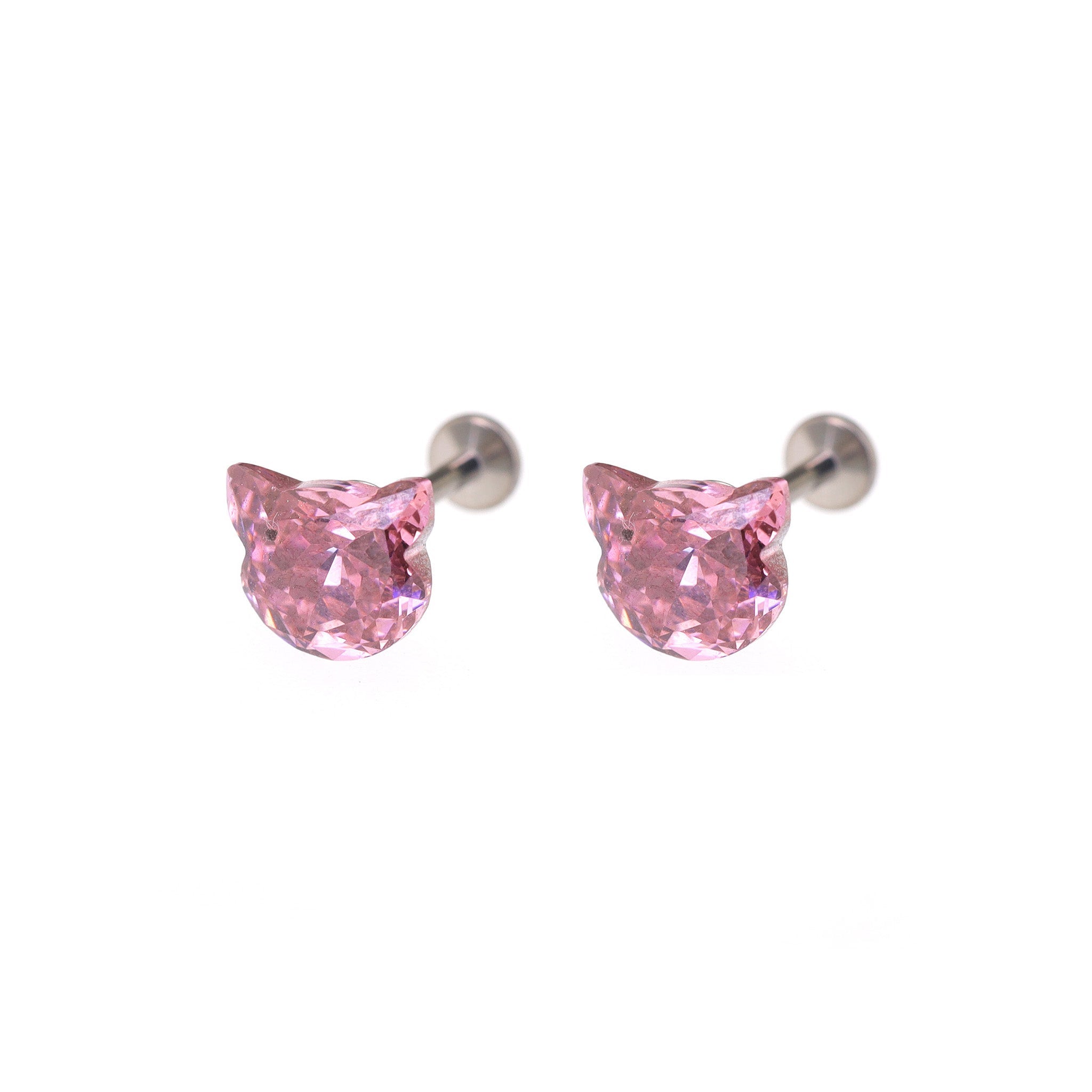 High-Shine CZ Cat Head Internally Threaded Titanium Studs