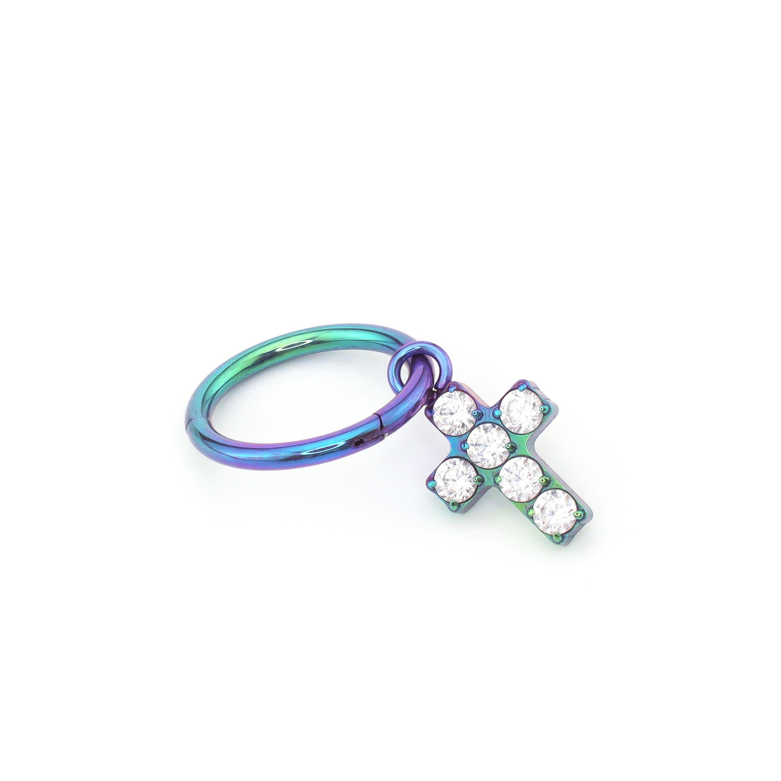 CZ Cross Pendant Titanium Segment Hoop