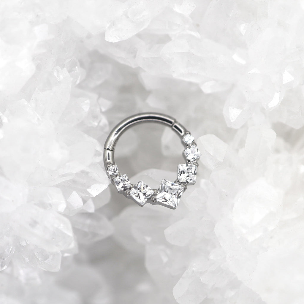 Square-Shaped Rainbow CZ Titanium Segment Hoop