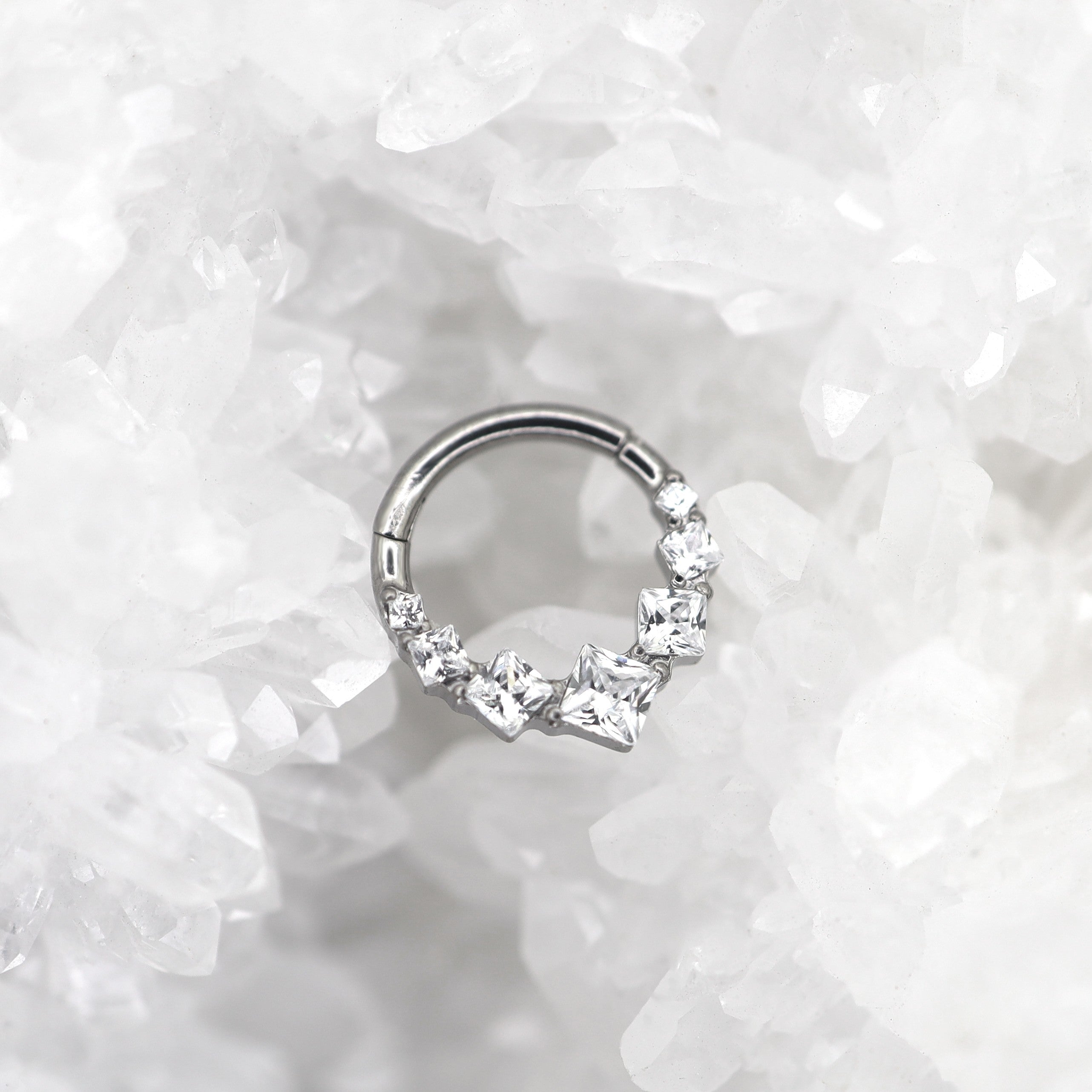 Square-Shaped Rainbow CZ Titanium Segment Hoop