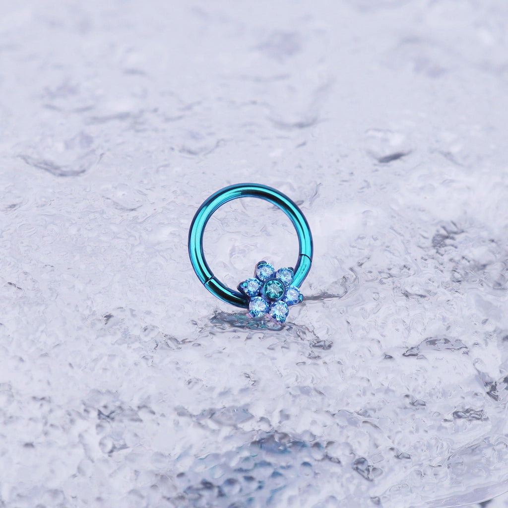 Floral CZ Titanium Segment Hoop