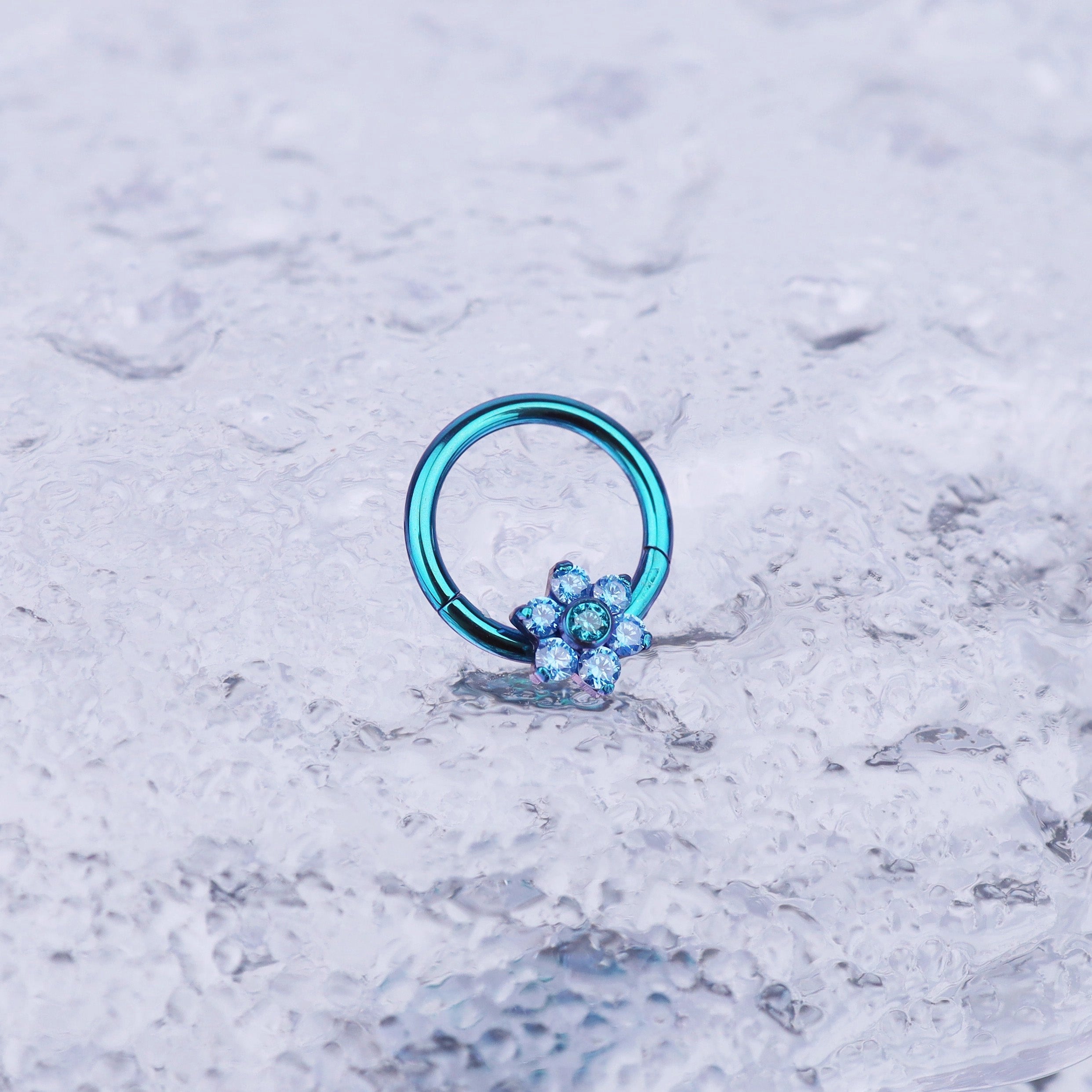 Floral CZ Titanium Segment Hoop