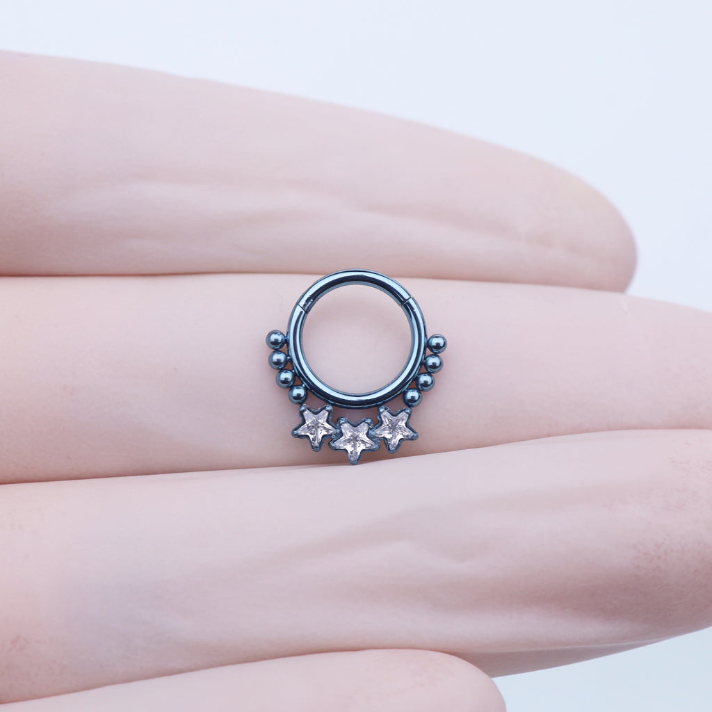 Triple Star CZ Titanium Segment Hoop