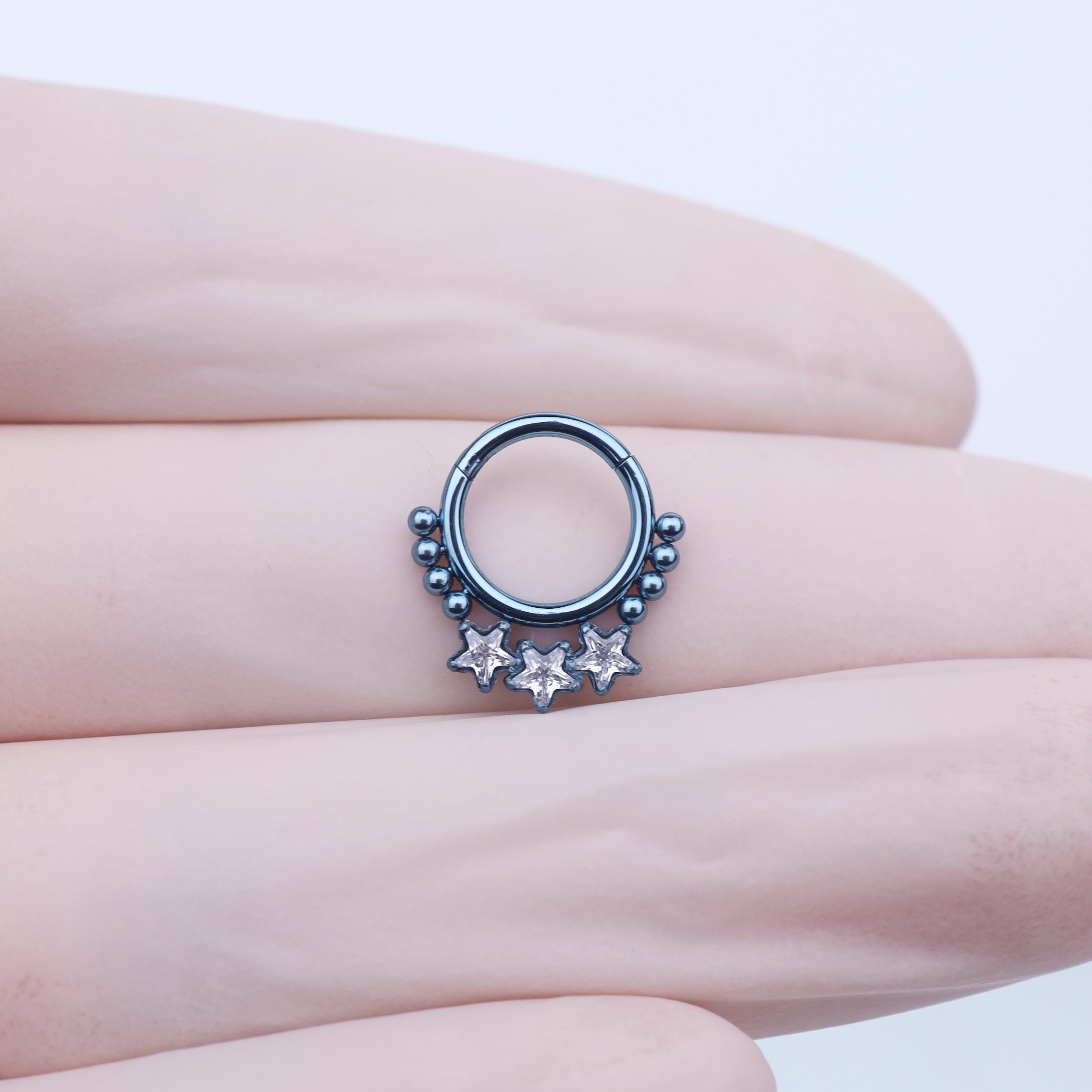 Triple Star CZ Titanium Segment Hoop