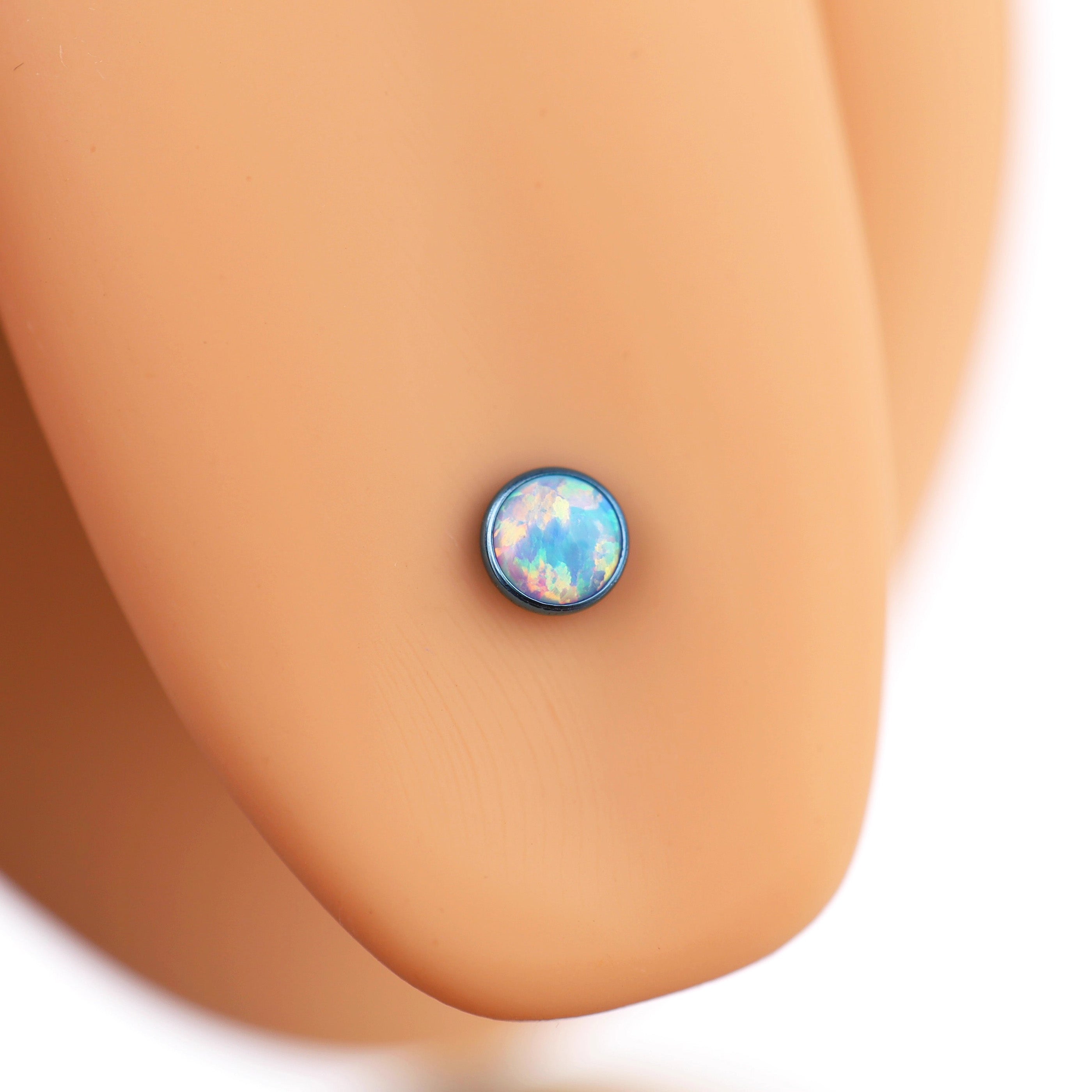 Flat opal Titanium Internally Threaded tongue stud