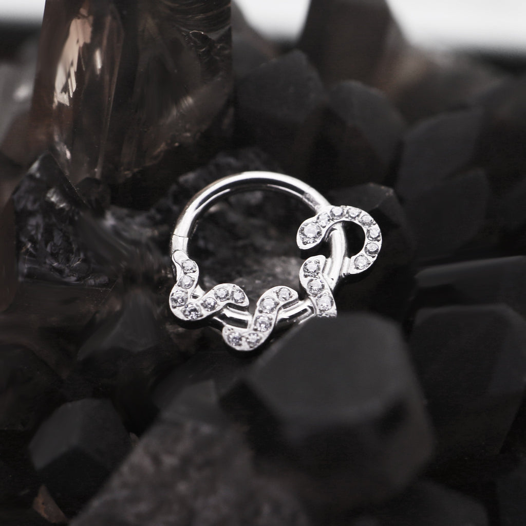 Twisting Serpent CZ Titanium Segment Hoop