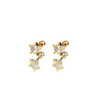 Gold & Silver Plated Double Layer CZ Pentagram Ear Studs
