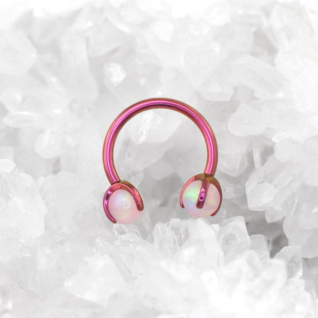 Opal internally threaded Titanium Horseshoe Ring