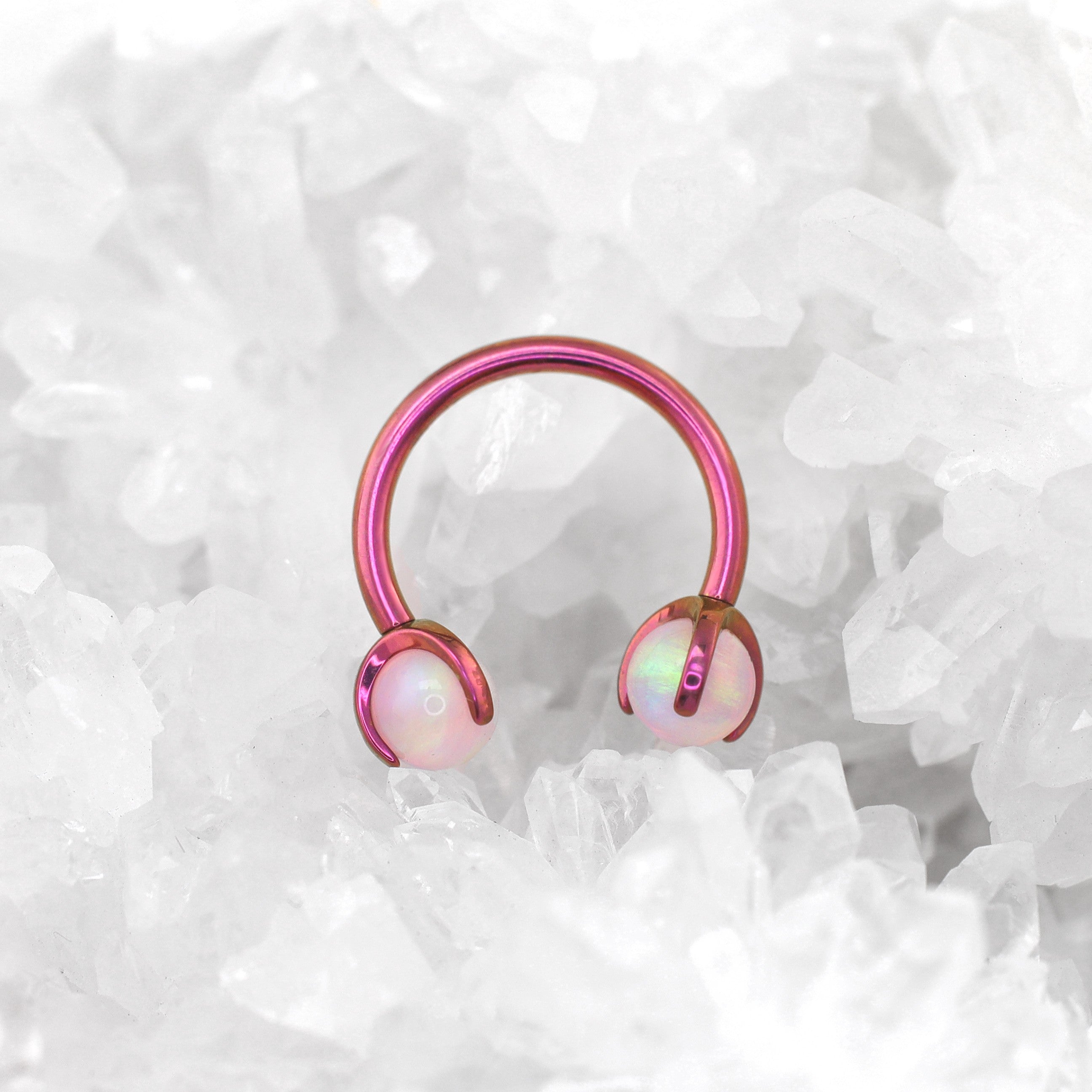 Opal internally threaded Titanium Horseshoe Ring