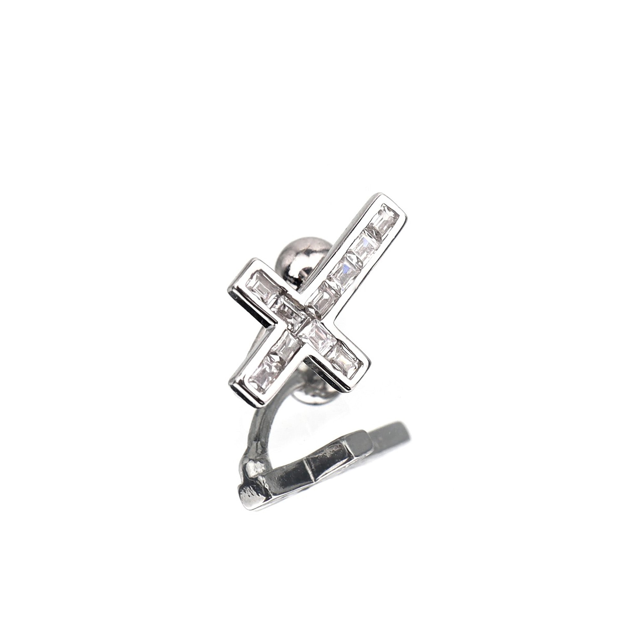 CZ Cross Sterling Silver Navel Ring