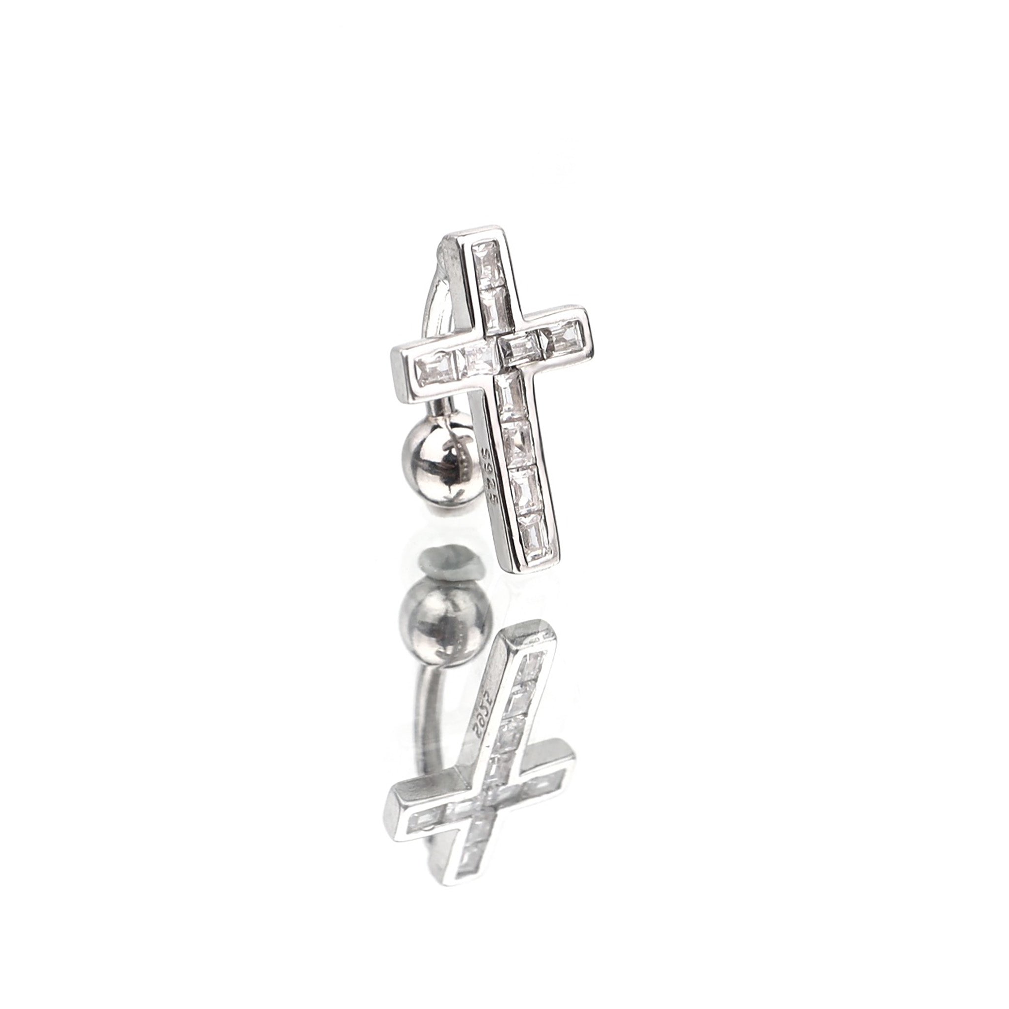 CZ Cross Sterling Silver Navel Ring