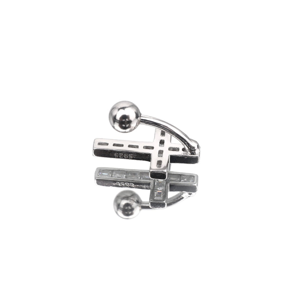 CZ Cross Sterling Silver Navel Ring