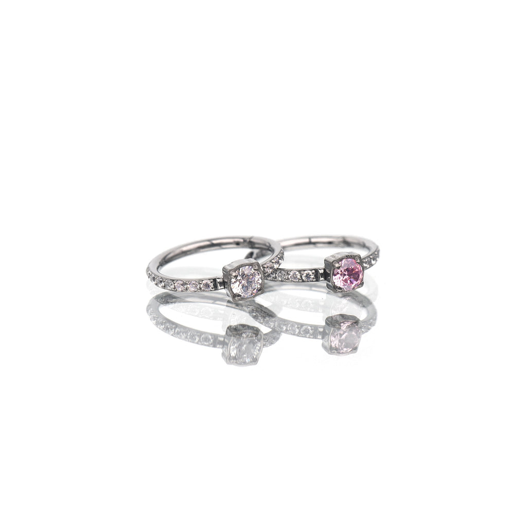 Pink & White Square CZ Stainless Steel Cartilage Ring