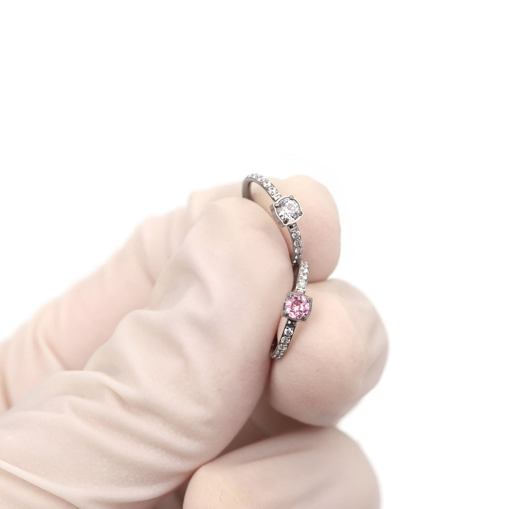 Pink & White Square CZ Stainless Steel Cartilage Ring