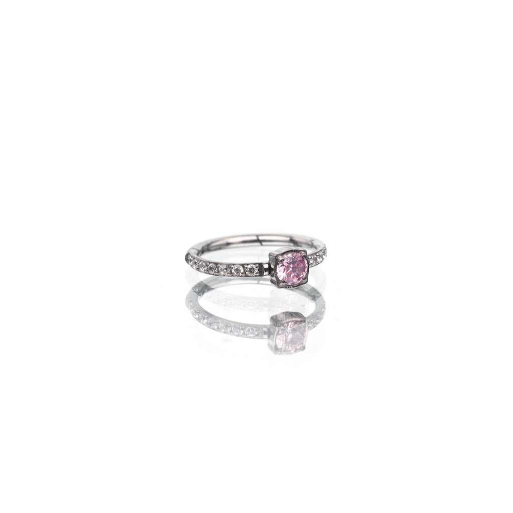 Pink & White Square CZ Stainless Steel Cartilage Ring