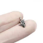 Skull Middle Finger Internally Threaded Stainless Steel Ear Studs