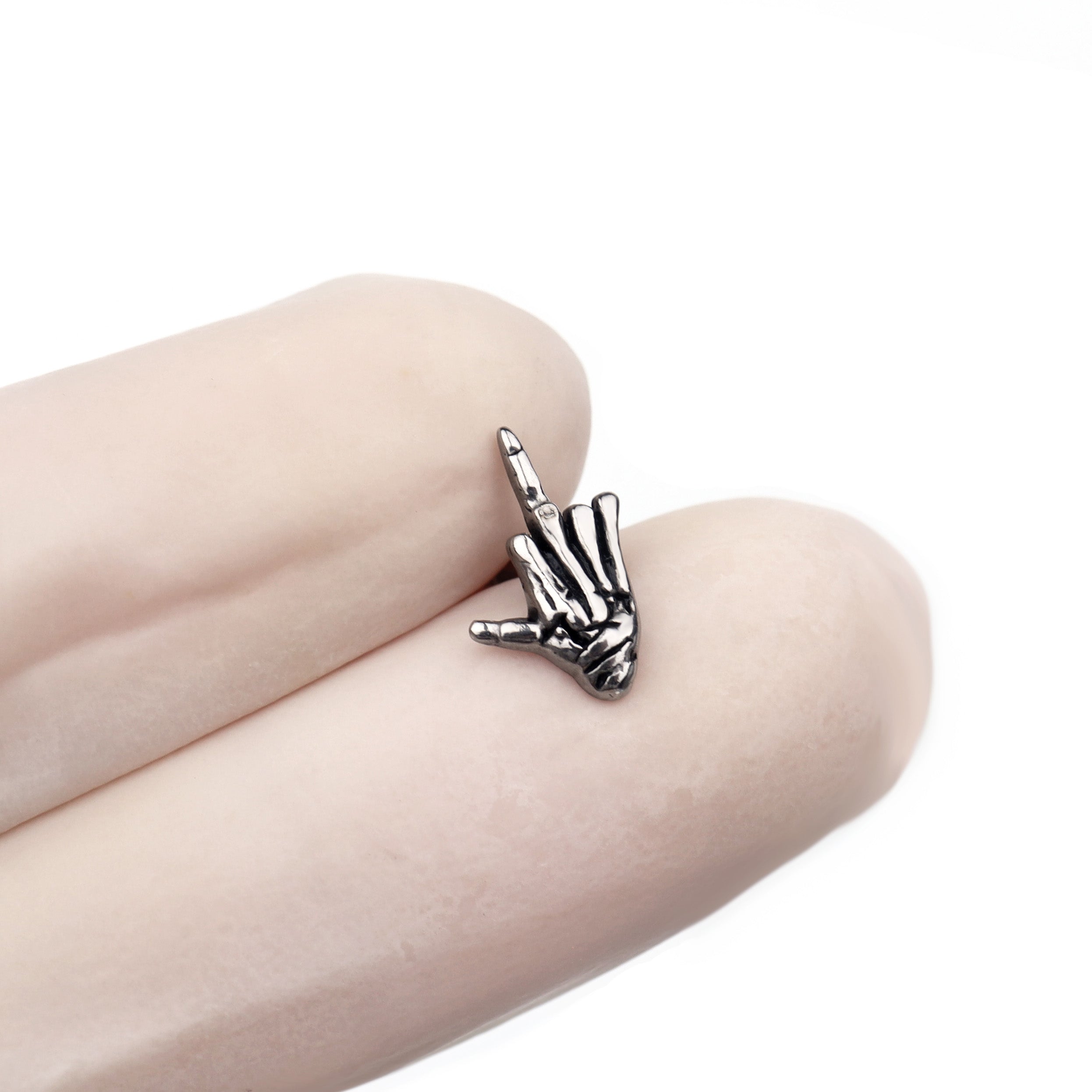 Skull Middle Finger Internally Threaded Stainless Steel Ear Studs