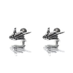 Skull Middle Finger Internally Threaded Stainless Steel Ear Studs