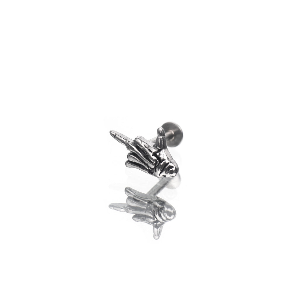 Skull Middle Finger Internally Threaded Stainless Steel Ear Studs