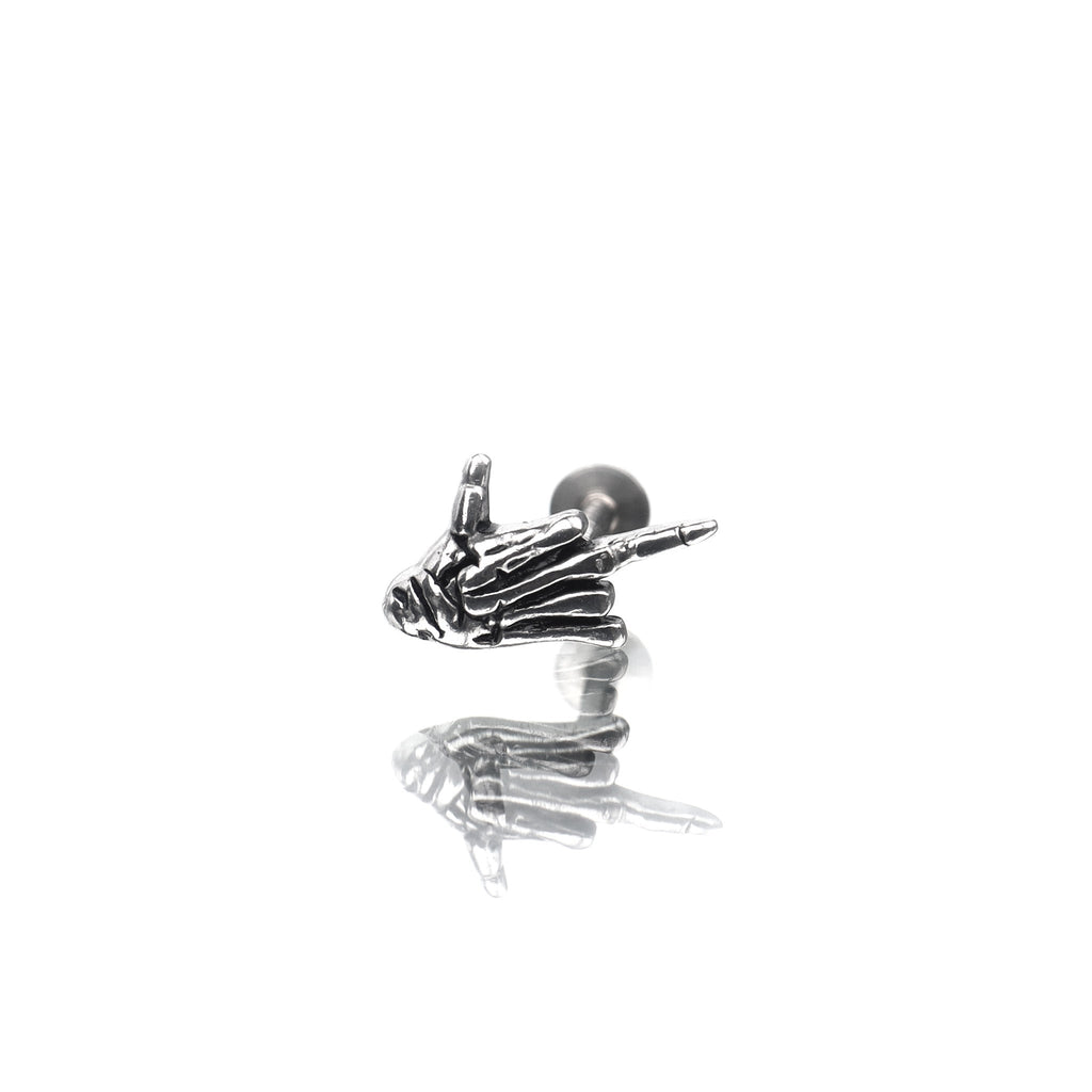 Skull Middle Finger Internally Threaded Stainless Steel Ear Studs