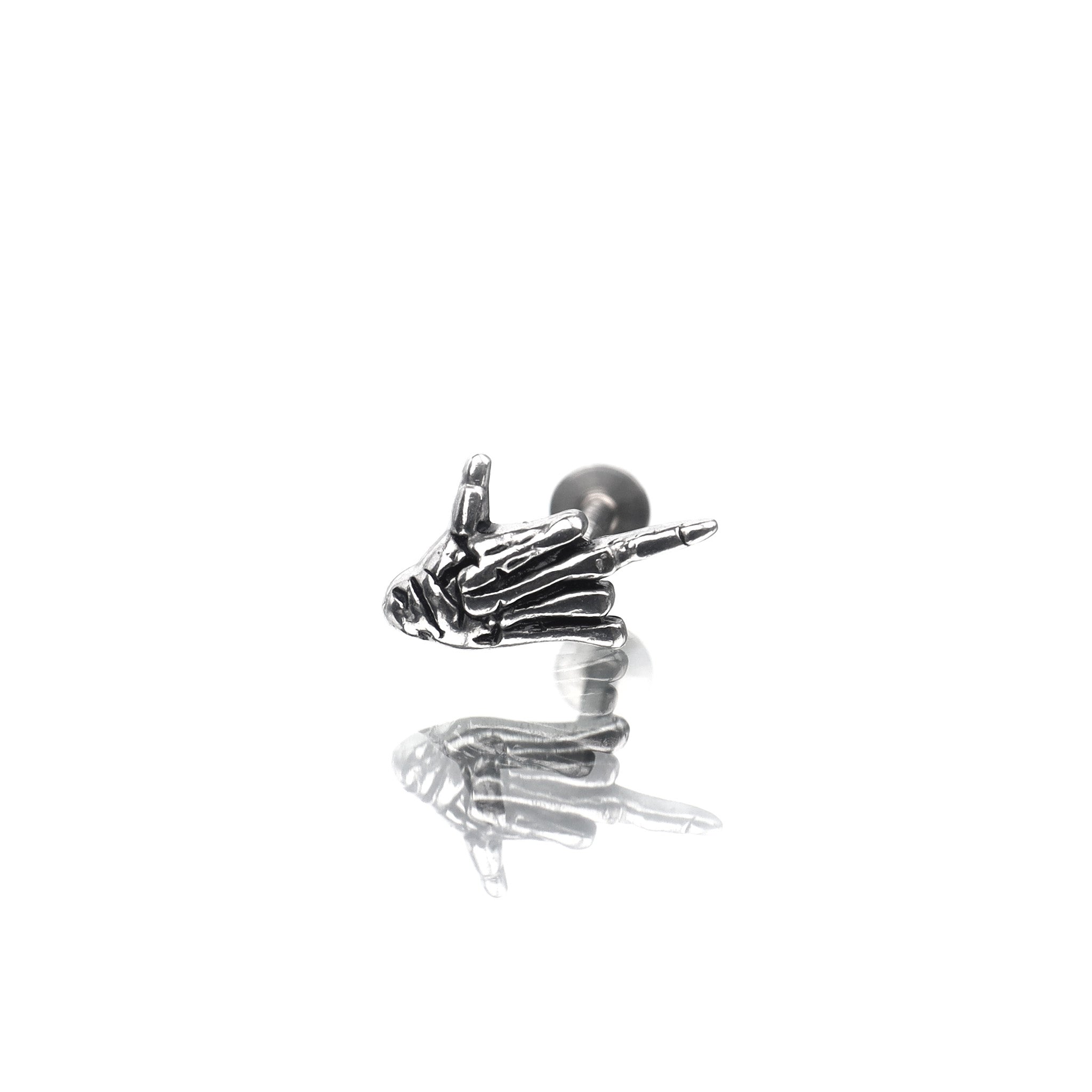 Skull Middle Finger Internally Threaded Stainless Steel Ear Studs