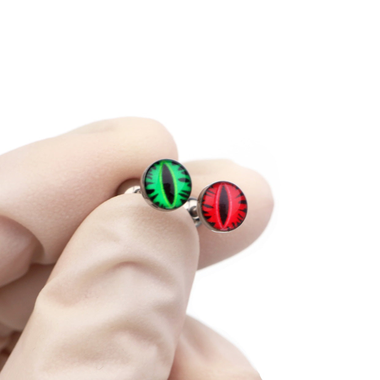 Red & Green Resin Oil Slick Evil Eye Stainless Steel Ear Studs
