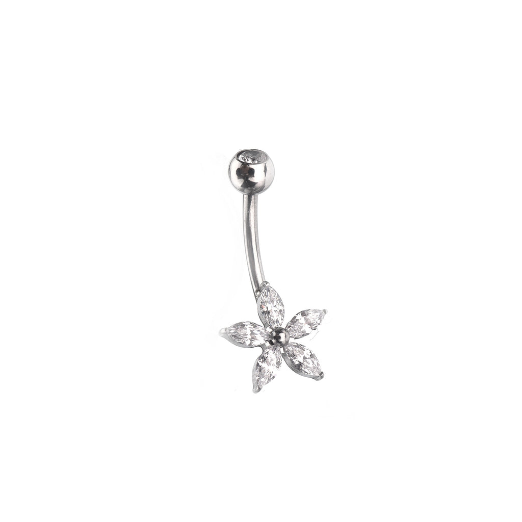 Floral CZ Stainless Steel Navel Ring