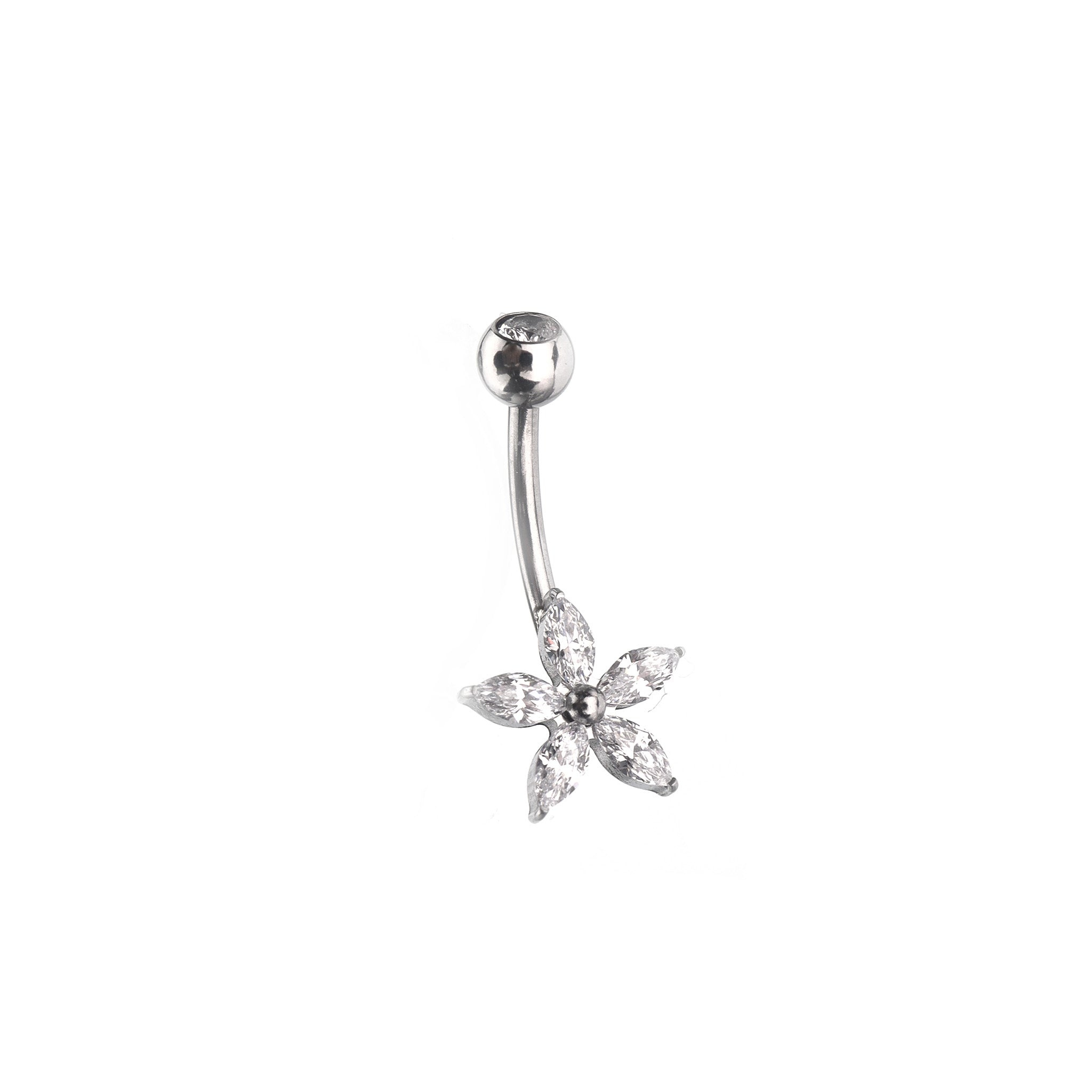 Floral CZ Stainless Steel Navel Ring