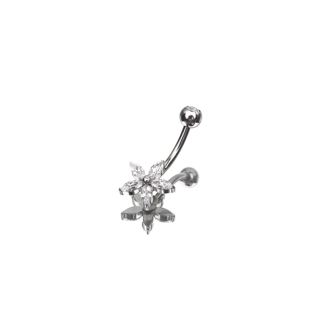 Floral CZ Stainless Steel Navel Ring