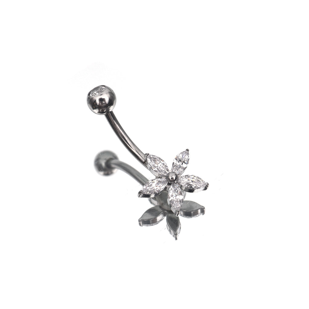 Floral CZ Stainless Steel Navel Ring