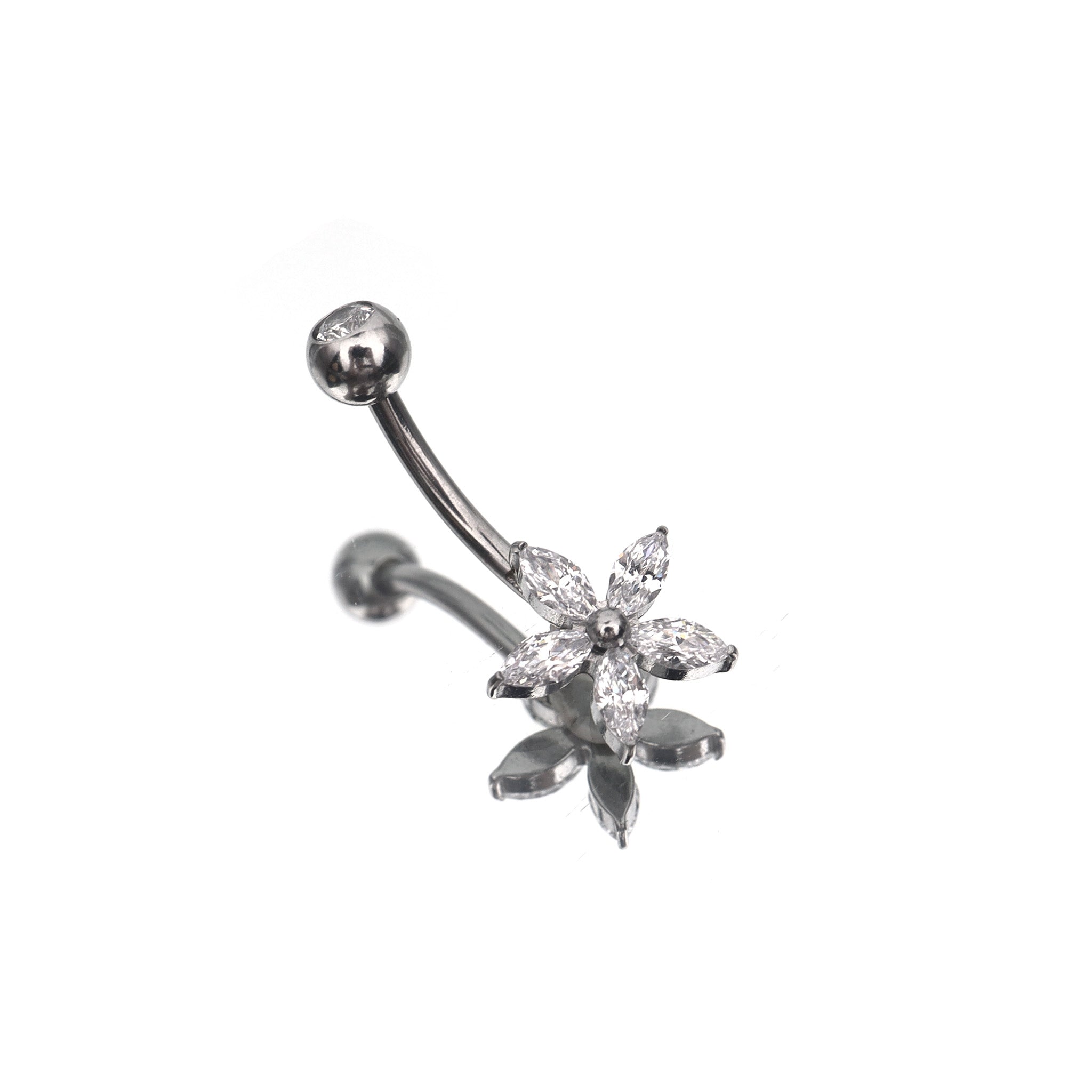 Floral CZ Stainless Steel Navel Ring