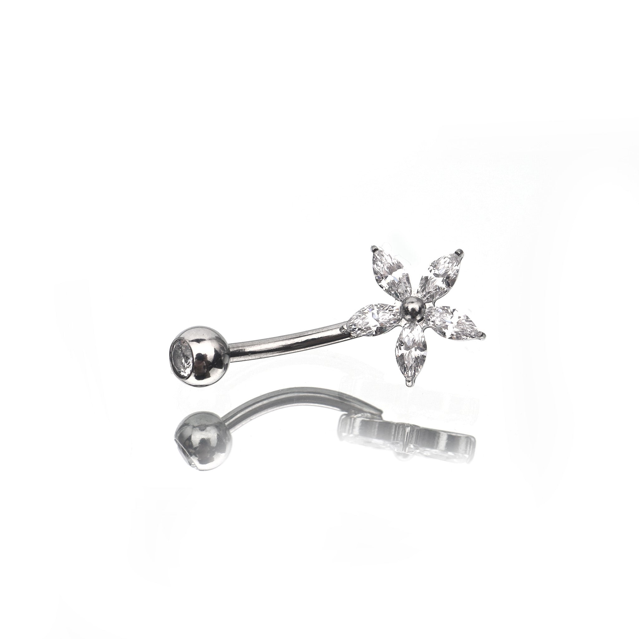Floral CZ Stainless Steel Navel Ring