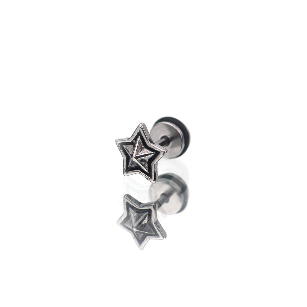 3D Pentagram Externally Threaded Stainless Steel Ear Studs